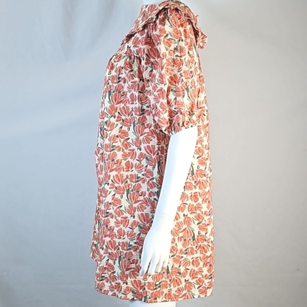 NWT Moodie Textured Cotton Coral Floral Print Ruffle Bib Collar Babydoll… - Picture 10 of 16